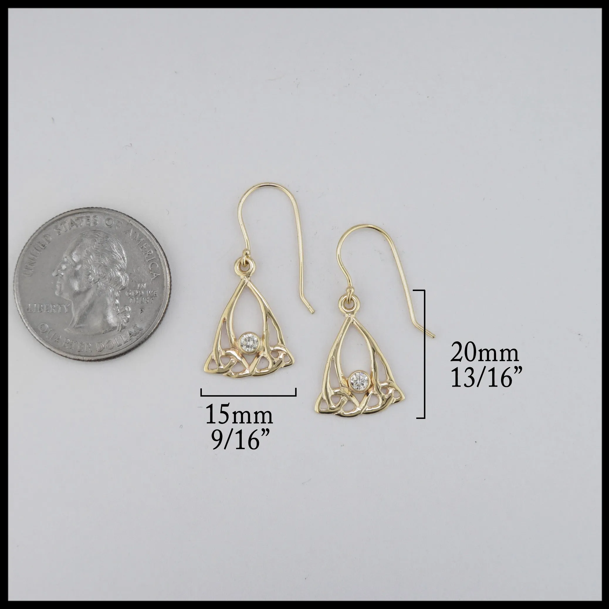 Gold Trinity Knot Pendant and Earring Set with Diamond