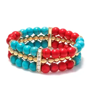 GOLD TURQUOISE AND CORAL STRETCH  BRACELETS #SQ3737 (AC3)