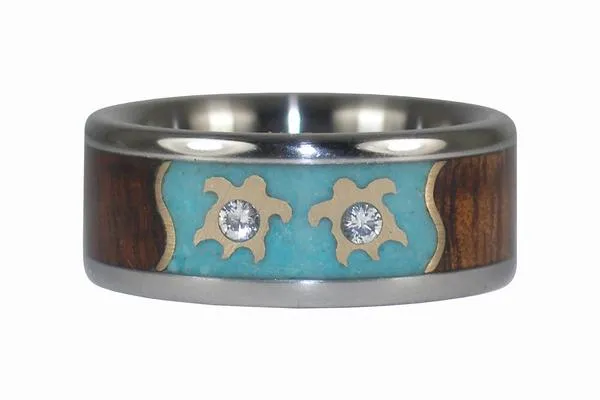 Gold Turtle Diamond Titanium Ring