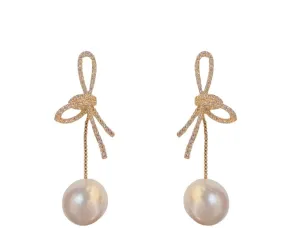 Golden Pearl Bow Earrings