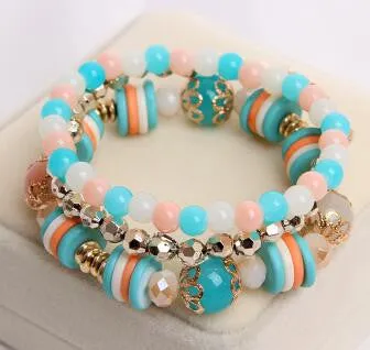 GR Jewelry Simulated-Pearl Bracelets Mix Beads Flower Pendants Stretch Women Bracelets & Bangles Jewelry