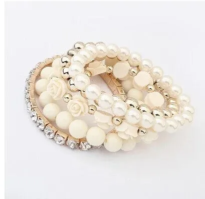 GR Jewelry Simulated-Pearl Bracelets Mix Beads Flower Pendants Stretch Women Bracelets & Bangles Jewelry