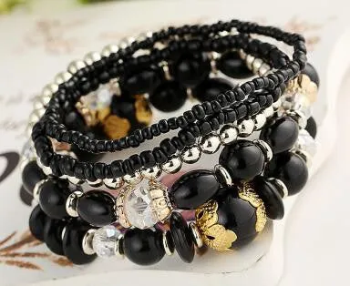 GR Jewelry Simulated-Pearl Bracelets Mix Beads Flower Pendants Stretch Women Bracelets & Bangles Jewelry