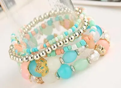 GR Jewelry Simulated-Pearl Bracelets Mix Beads Flower Pendants Stretch Women Bracelets & Bangles Jewelry