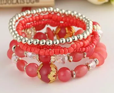 GR Jewelry Simulated-Pearl Bracelets Mix Beads Flower Pendants Stretch Women Bracelets & Bangles Jewelry