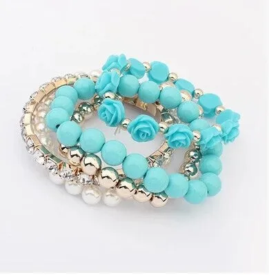GR Jewelry Simulated-Pearl Bracelets Mix Beads Flower Pendants Stretch Women Bracelets & Bangles Jewelry