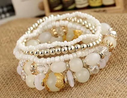 GR Jewelry Simulated-Pearl Bracelets Mix Beads Flower Pendants Stretch Women Bracelets & Bangles Jewelry