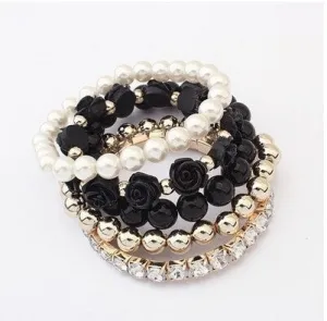 GR Jewelry Simulated-Pearl Bracelets Mix Beads Flower Pendants Stretch Women Bracelets & Bangles Jewelry