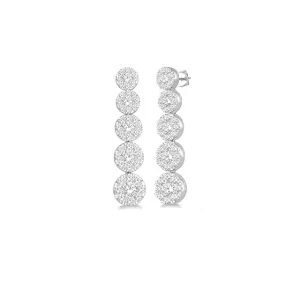 Graduated Diamond Cluster Drop Earrings In 14k White Gold