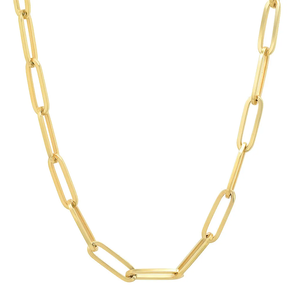 Grande Luxe Paperclip Link Drawn Gold Cable Chain Necklace (solid)