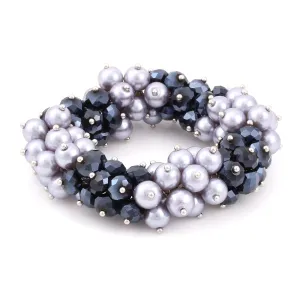 GRAY PEARL AND BLACK BEADS STRETCH BRACELETS #HNB21411 HEM (TA12/R-Rack M)