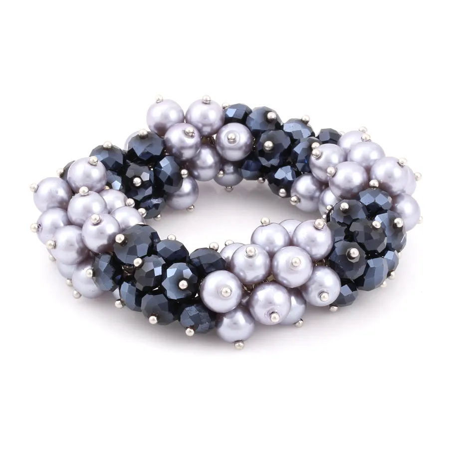 GRAY PEARL AND BLACK BEADS STRETCH BRACELETS #HNB21411 HEM (TA12/R-Rack M)