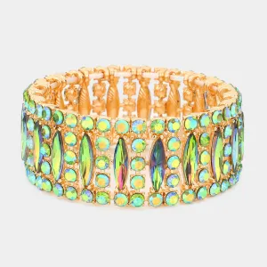 Green AB Bubble Stone and Marquise Stretch Pageant Bracelet  | Evening Bracelet | 567108