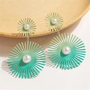 Green Enamel & Pearl Silver-Plated Abstract Botanical Drop Earrings