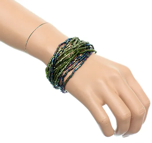 Green Iridescent Beaded Stretch Stacked Bracelets