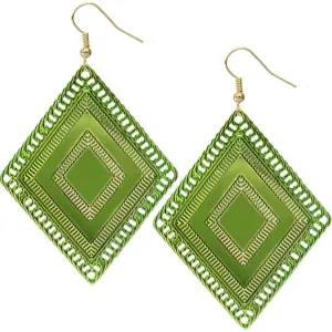 Green Reflective Diamond-Shaped Drop Earrings
