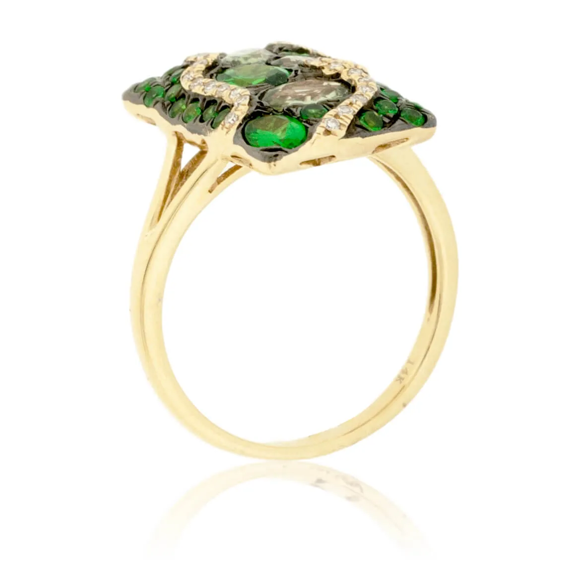 Green Sapphire, Diamond & Tsavorite Garnet Ring