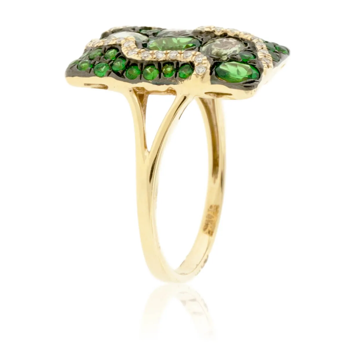 Green Sapphire, Diamond & Tsavorite Garnet Ring
