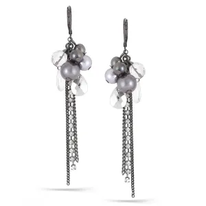 GREY PEARL AND WHITE CRYSTAL DROP  EARRINGS #254GR3501 (1E10/7B3)