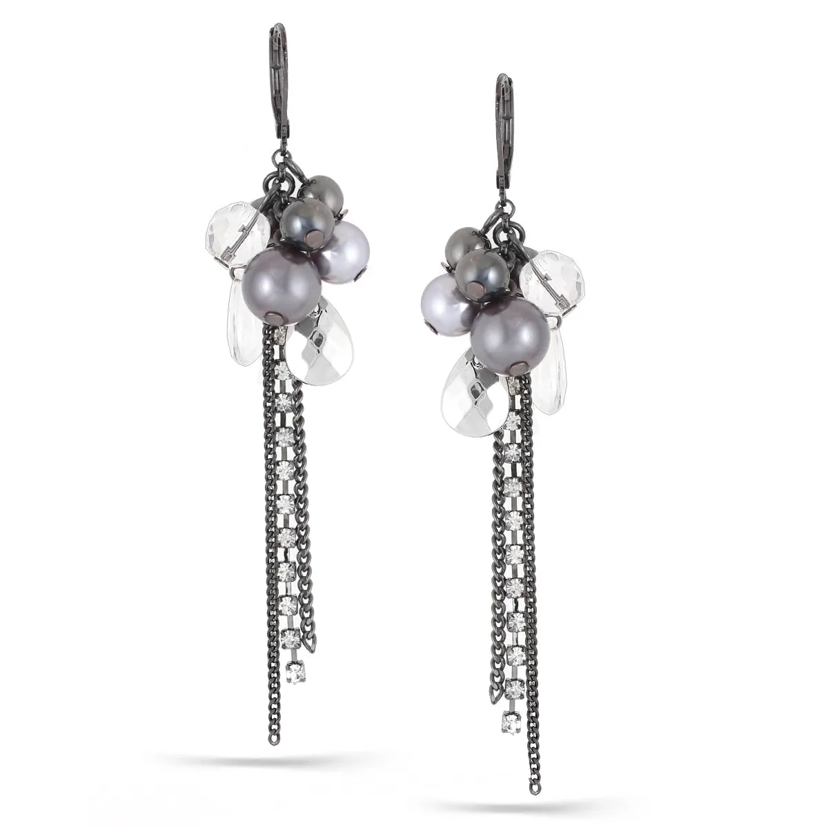 GREY PEARL AND WHITE CRYSTAL DROP  EARRINGS #254GR3501 (1E10/7B3)