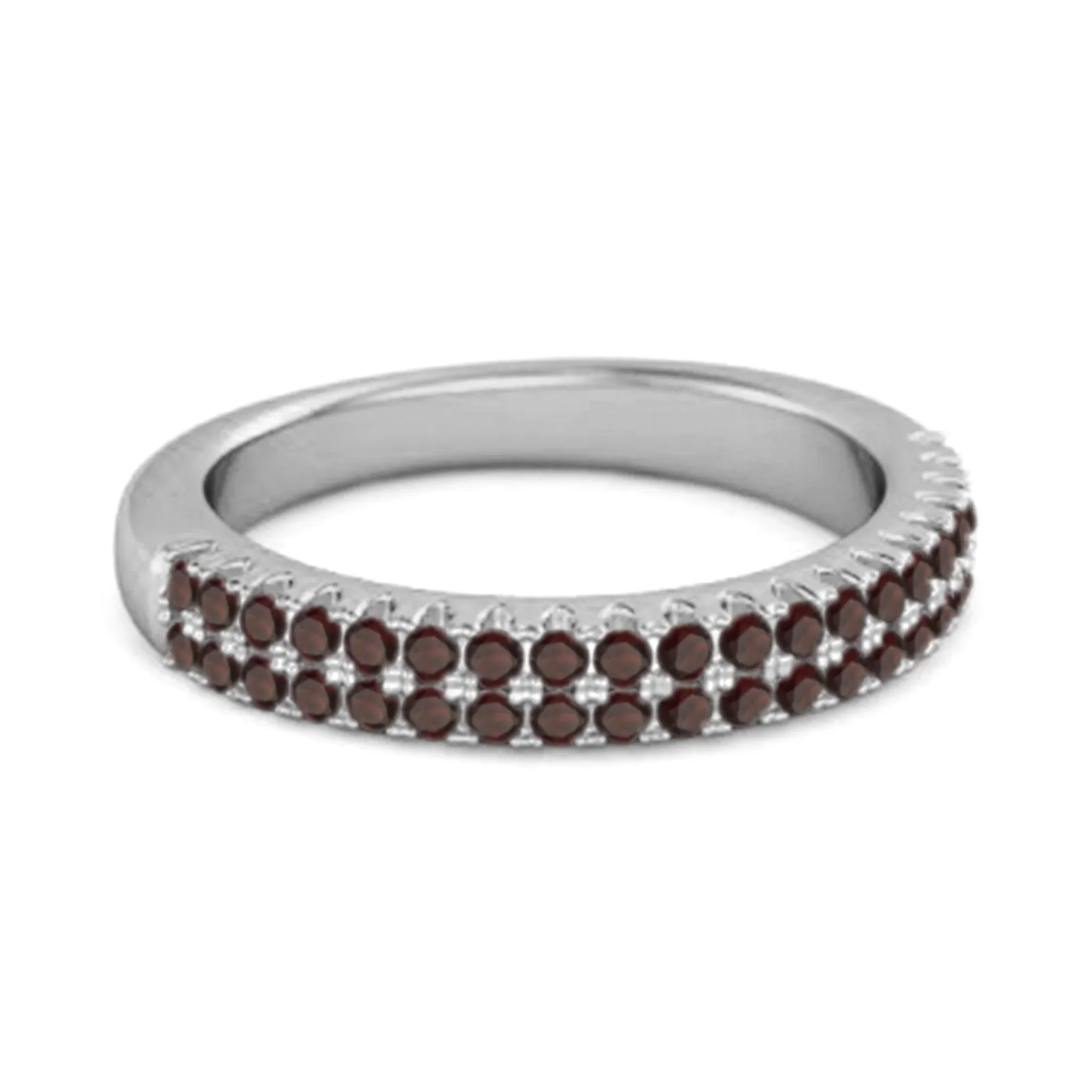 Half Eternity Band Garnet Dual Line Ring 925 Sterling Silver