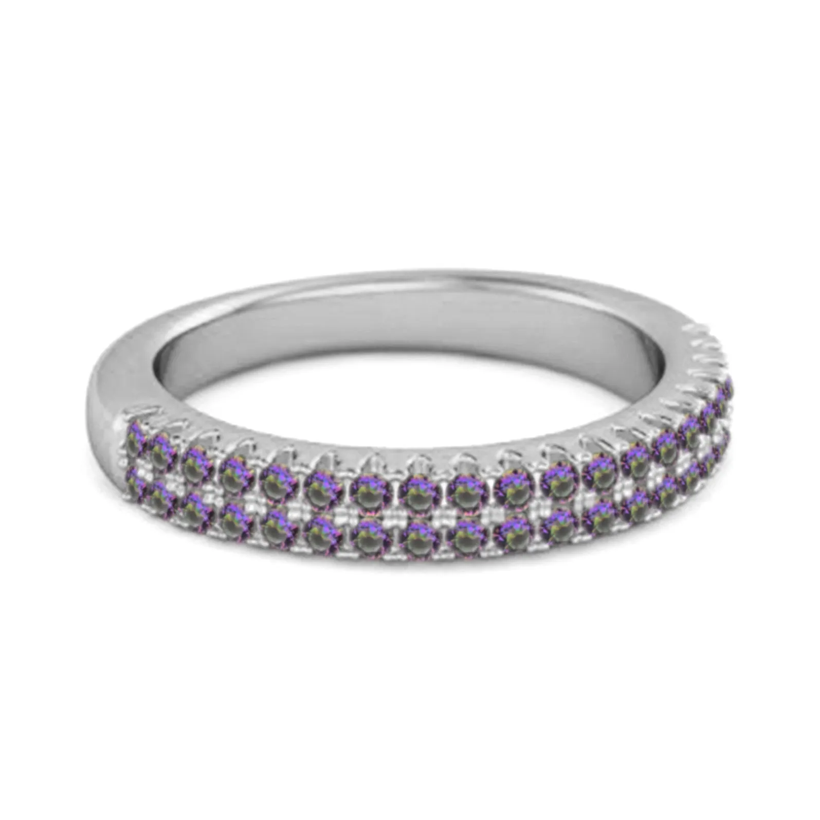Half Eternity Band Mystic Topaz Dual Line Ring 925 Sterling Silver