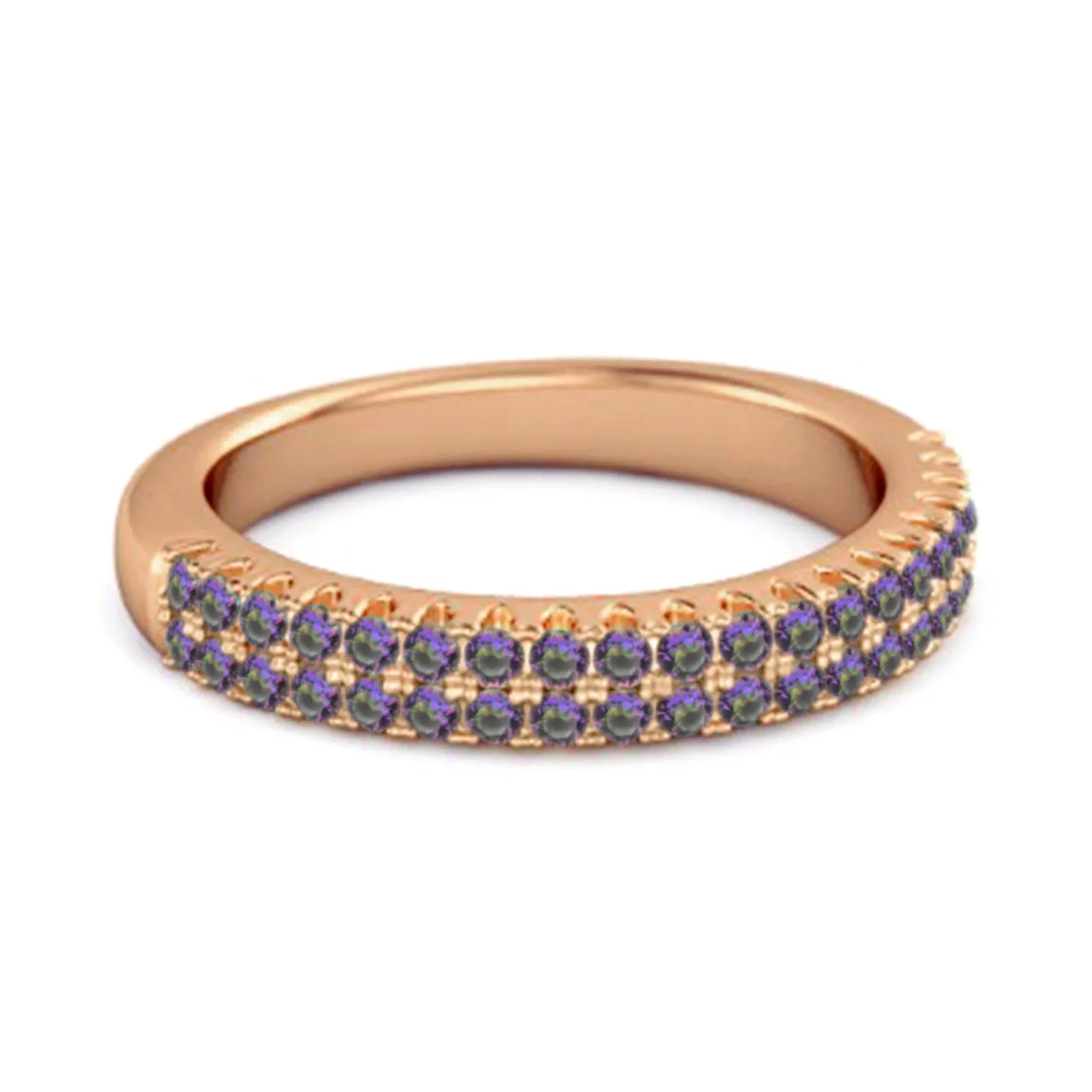 Half Eternity Band Mystic Topaz Dual Line Ring 925 Sterling Silver