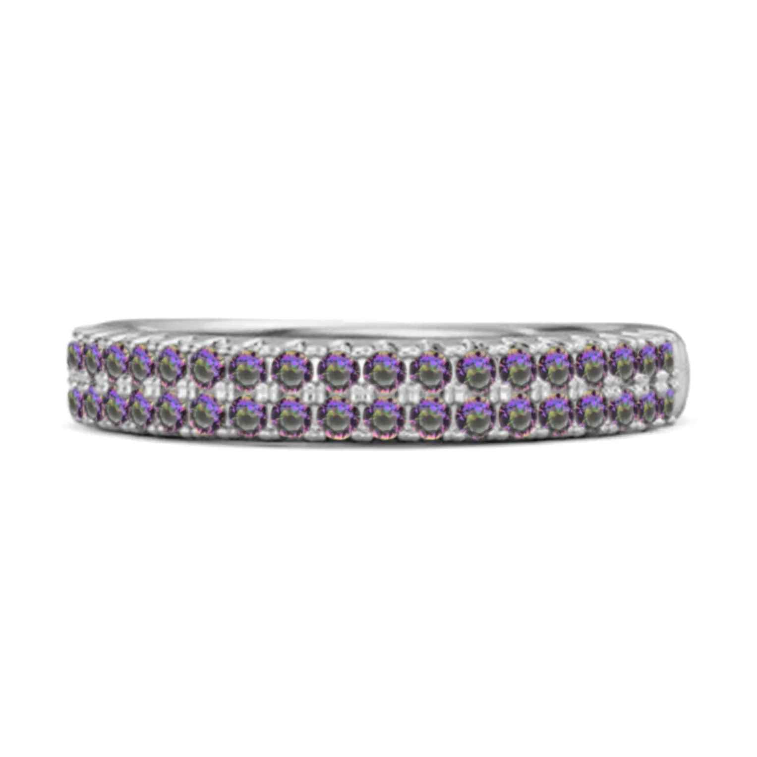 Half Eternity Band Mystic Topaz Dual Line Ring 925 Sterling Silver