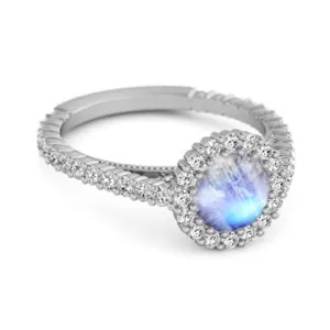 Halo Engagement 925 Sterling Silver 0.50 Ctw Moonstone Stacking Ring