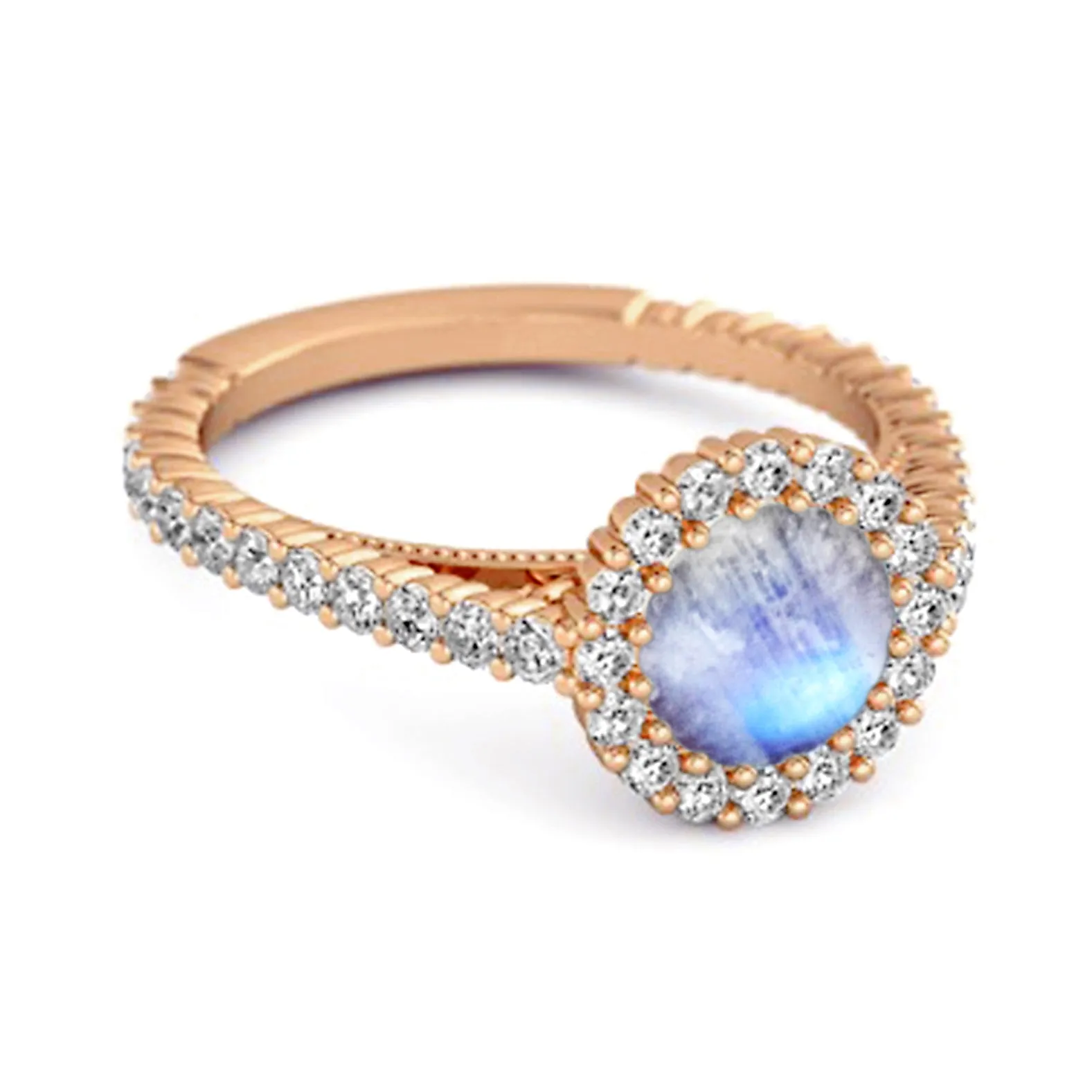 Halo Engagement 925 Sterling Silver 0.50 Ctw Moonstone Stacking Ring