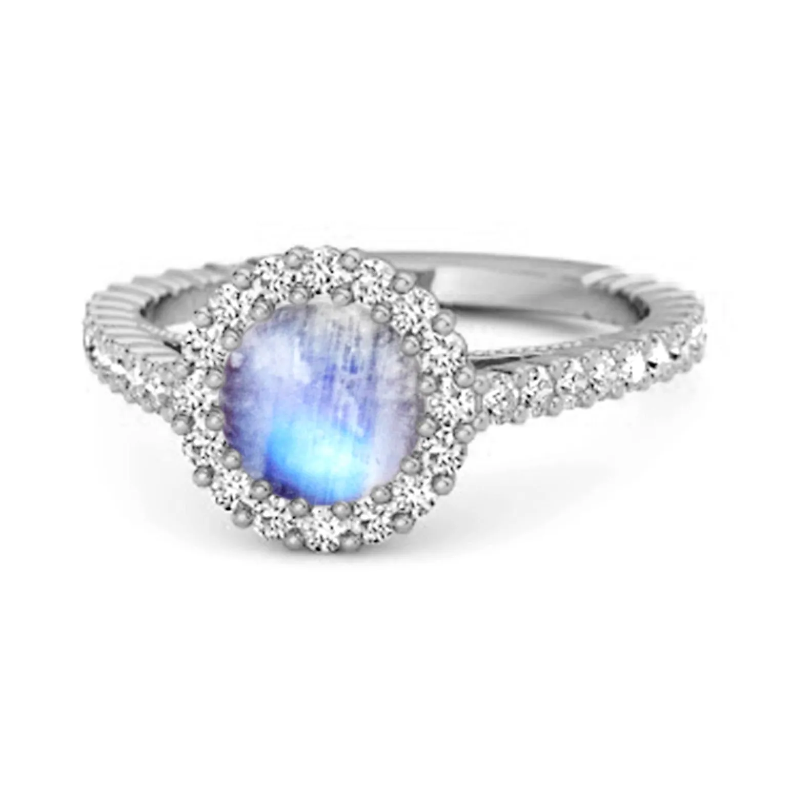Halo Engagement 925 Sterling Silver 0.50 Ctw Moonstone Stacking Ring
