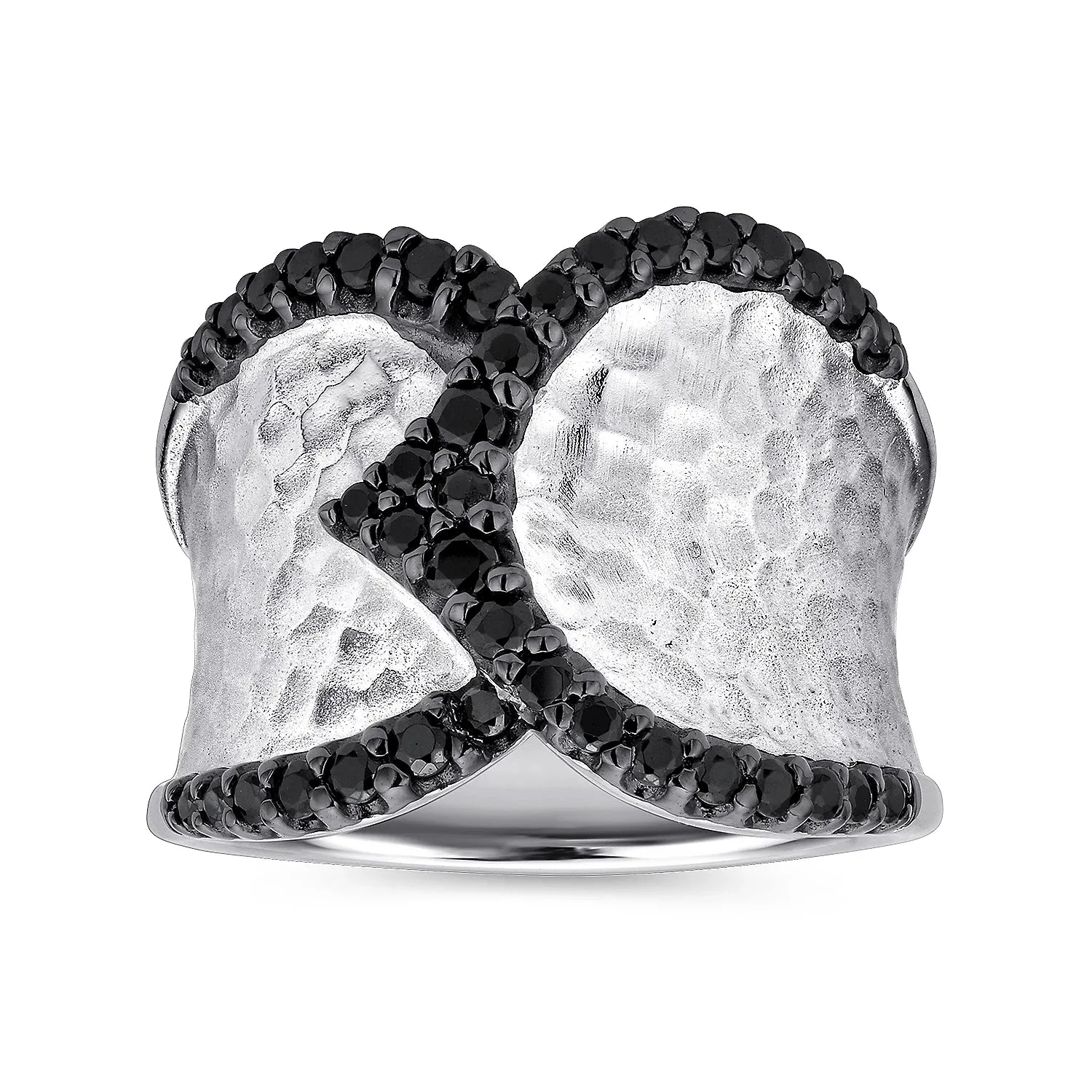 Hammered Wide Band Black Spinel Ring