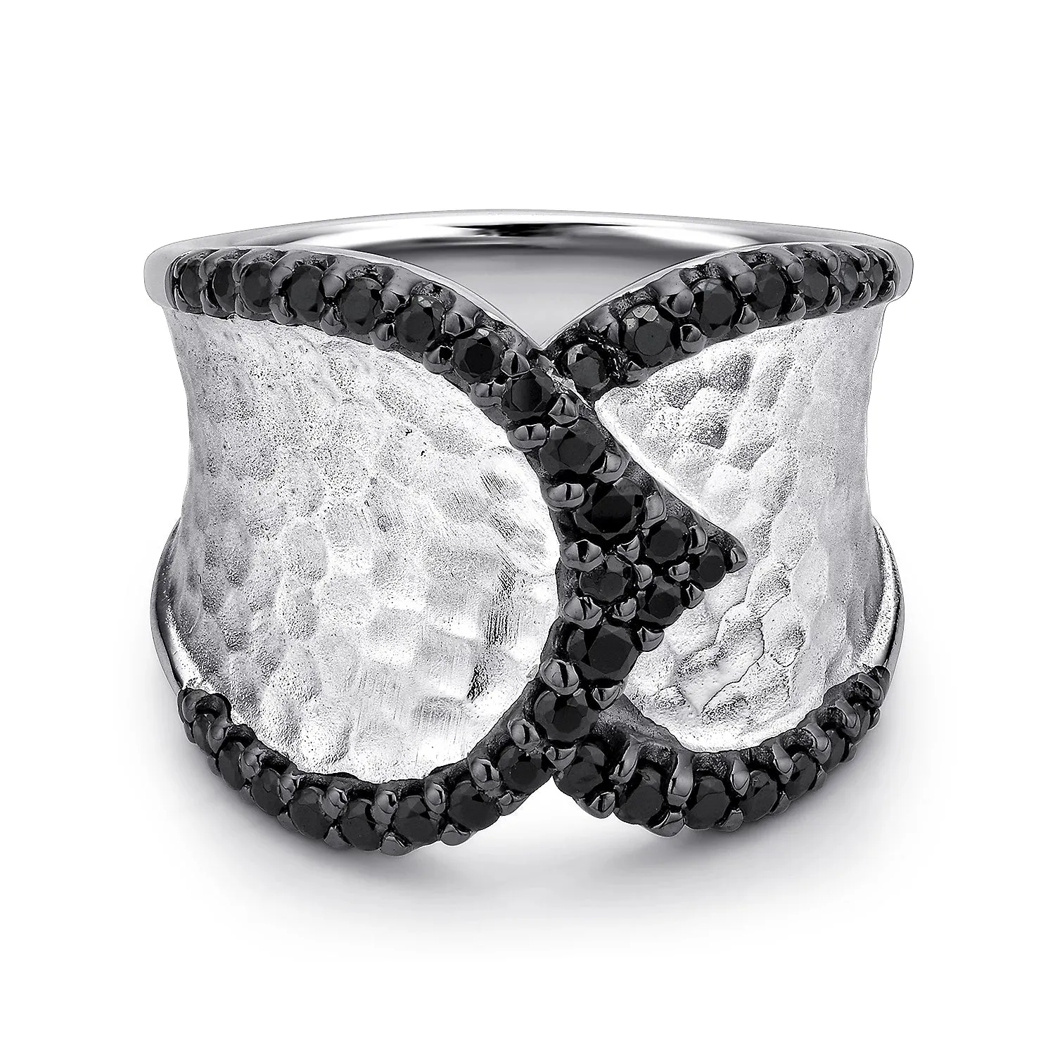 Hammered Wide Band Black Spinel Ring