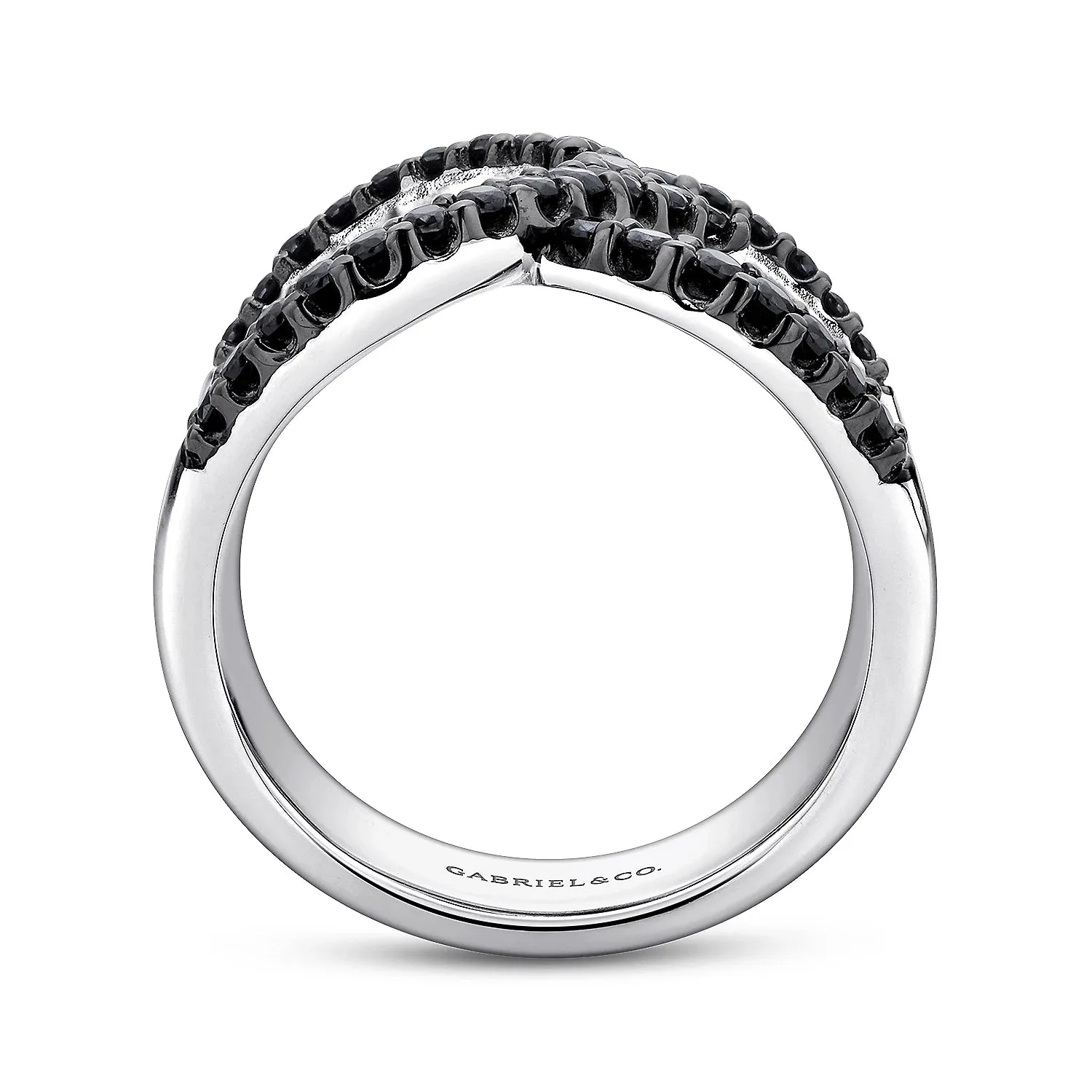 Hammered Wide Band Black Spinel Ring