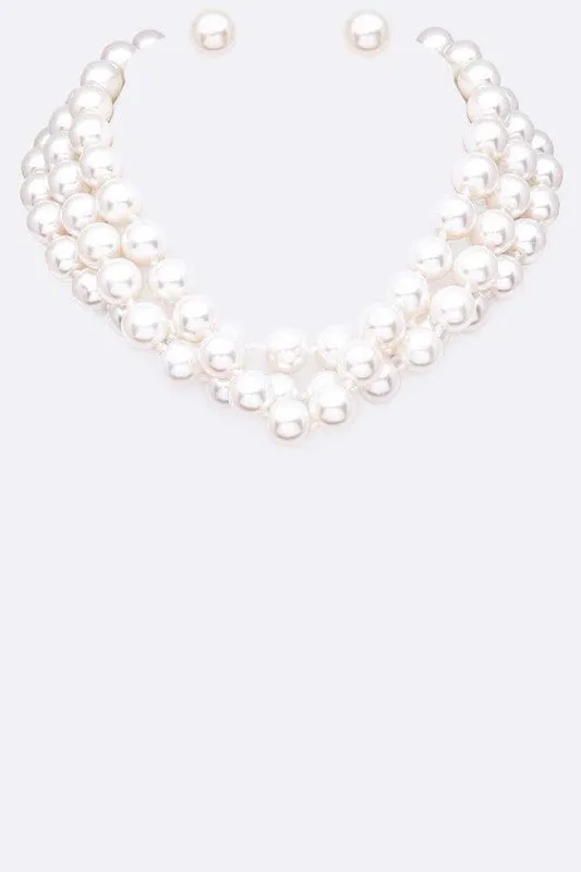 Hand Knot Pearls Layer Choker Necklace Set