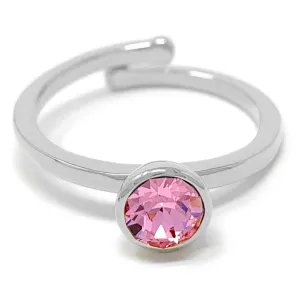 Harley Adjustable Ring with Pink Light Rose Round Crystals from Swarovski Silver Toned Rhodium Plated