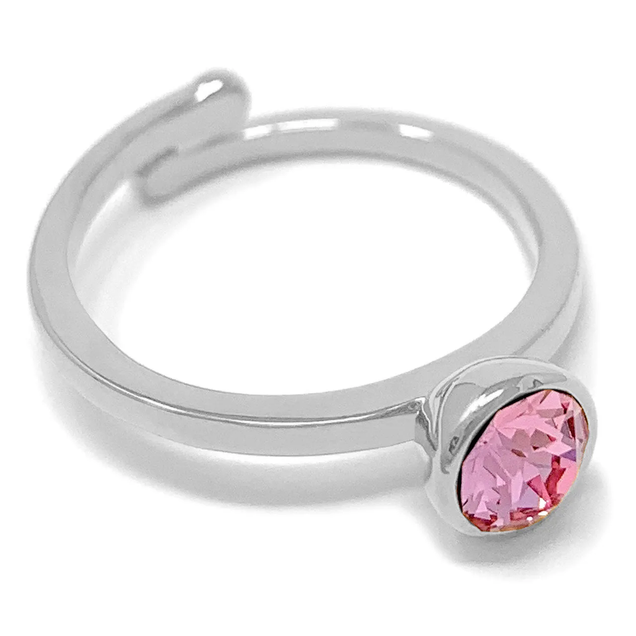 Harley Adjustable Ring with Pink Light Rose Round Crystals from Swarovski Silver Toned Rhodium Plated