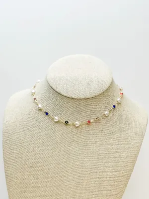 Heart Pearl Station Necklace