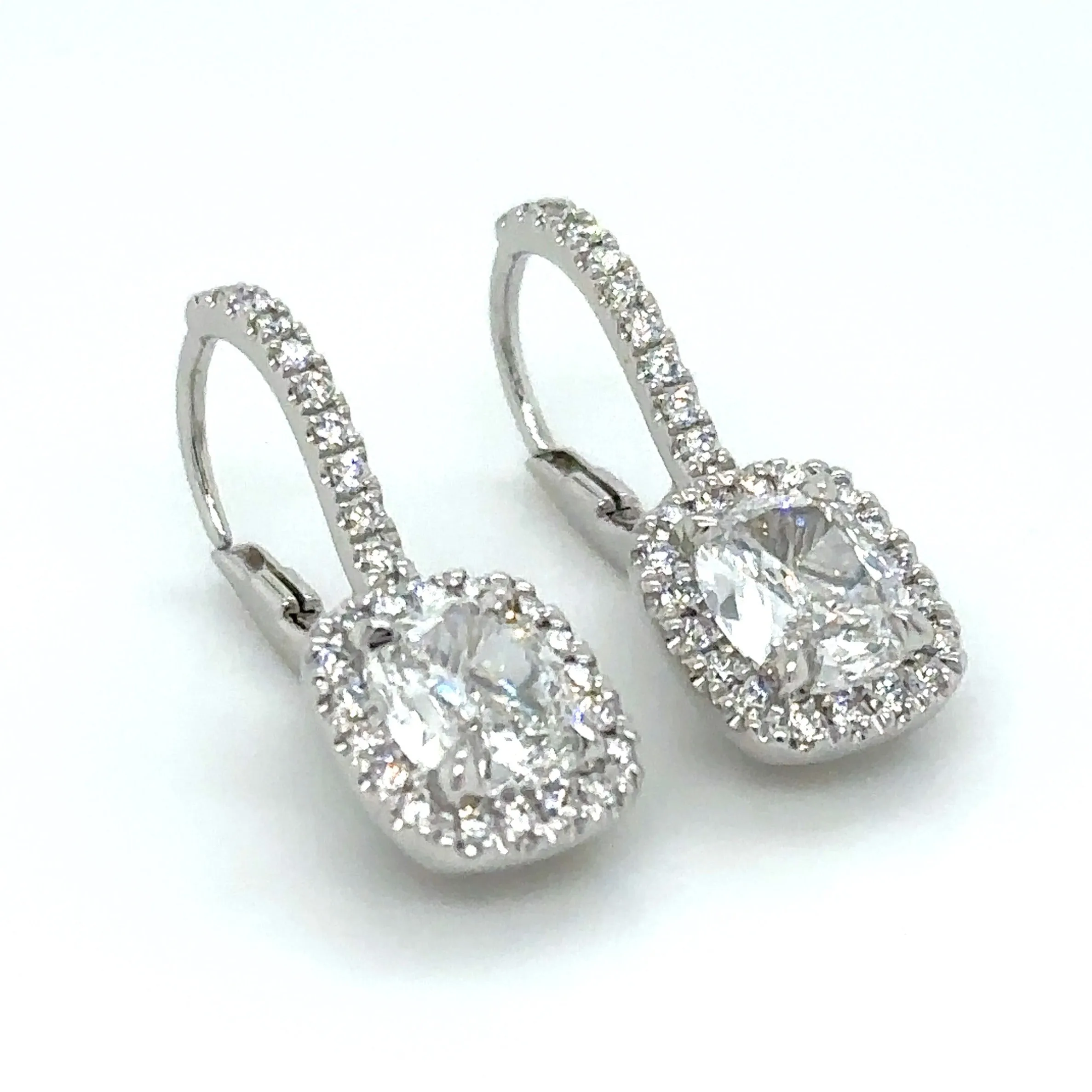 Henri Daussi Signed 1.86ct tw Cushion Cut with Halo Diamond Drop Earrings