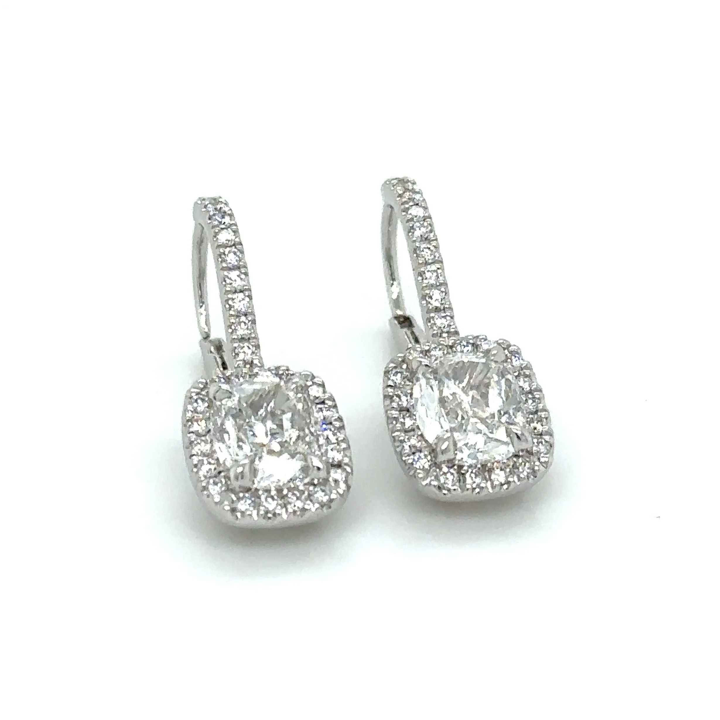 Henri Daussi Signed 1.86ct tw Cushion Cut with Halo Diamond Drop Earrings