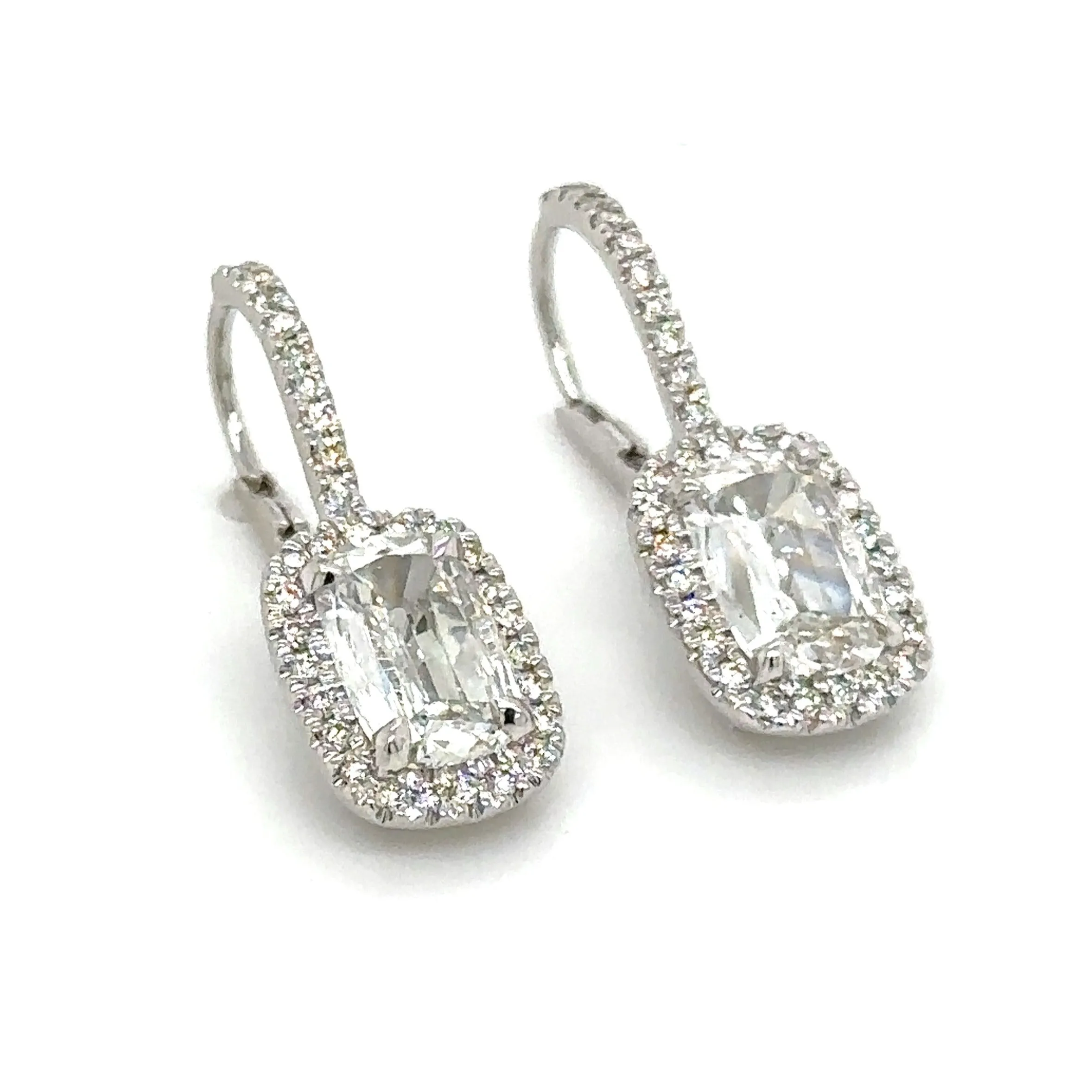 Henri Daussi Signed 2.62ct tw Cushion Cut with Halo Diamond Drop Earrings