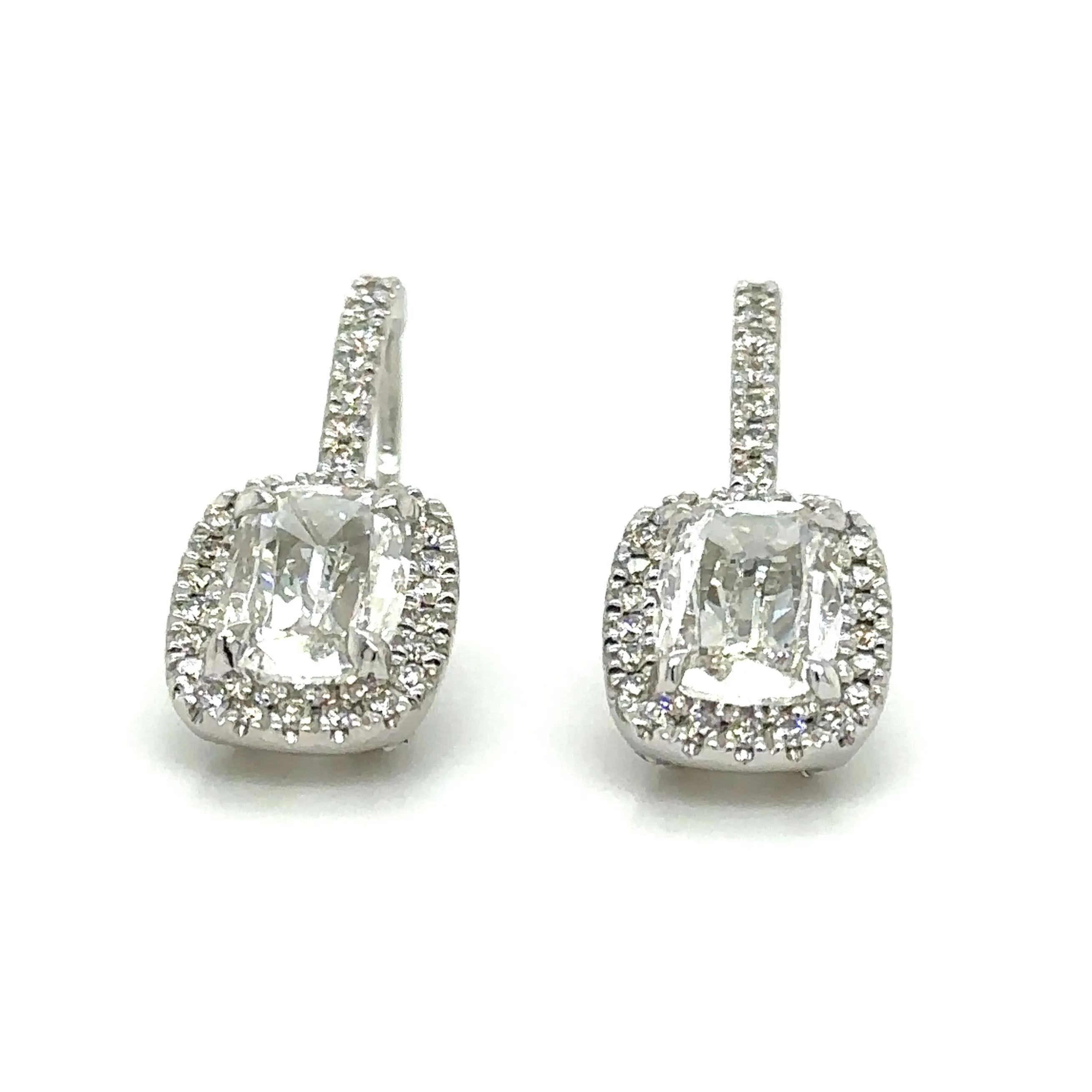 Henri Daussi Signed 2.62ct tw Cushion Cut with Halo Diamond Drop Earrings