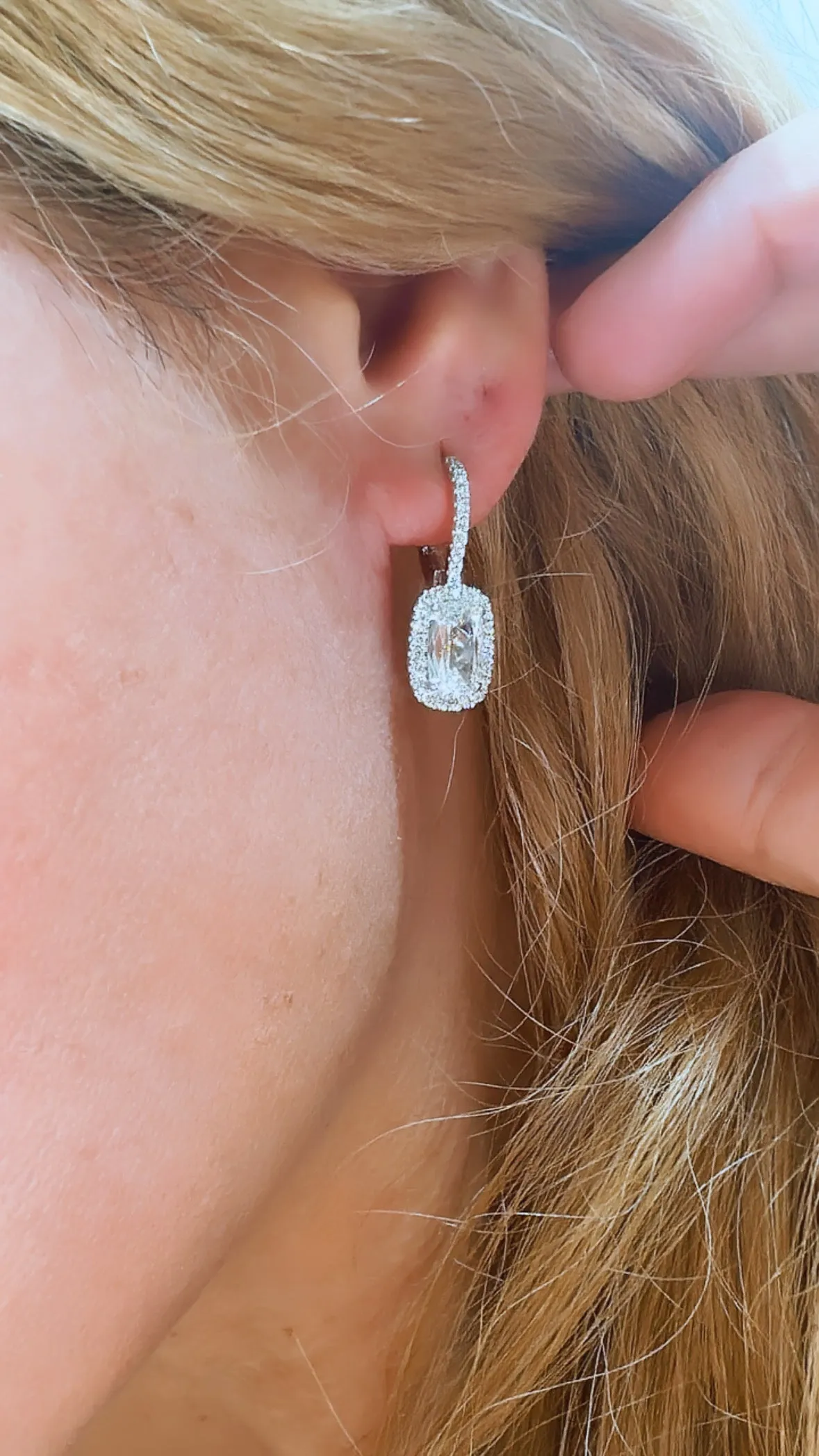 Henri Daussi Signed 2.62ct tw Cushion Cut with Halo Diamond Drop Earrings