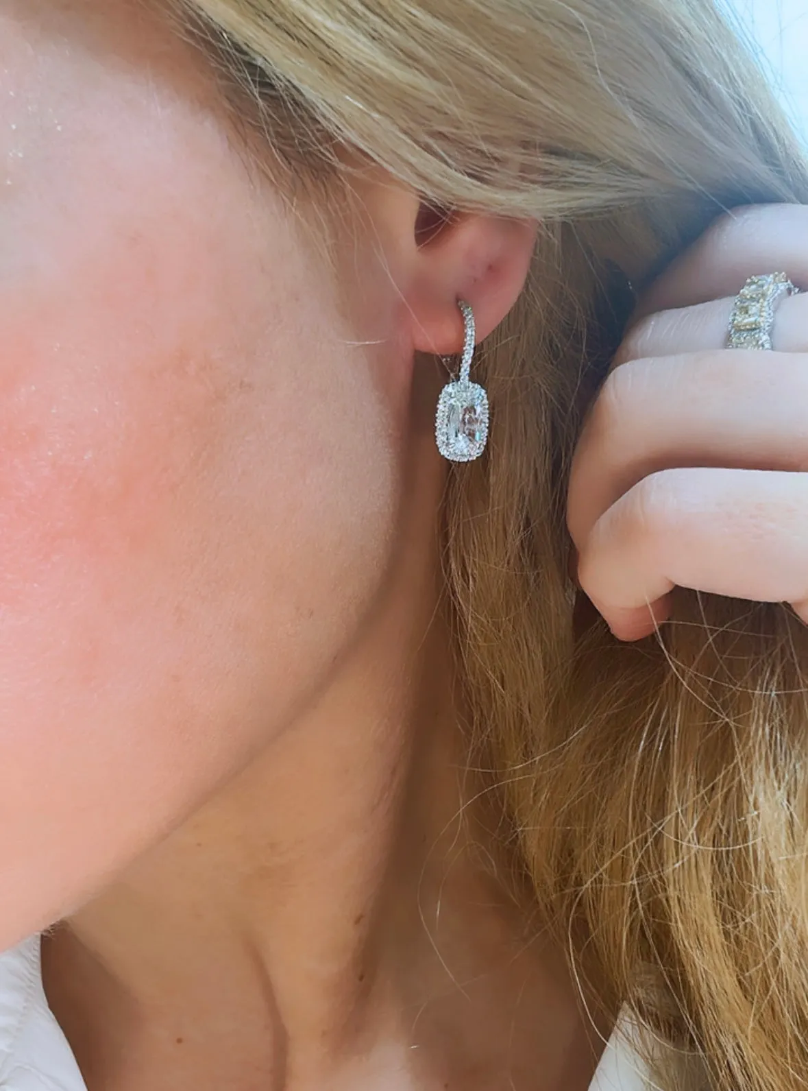 Henri Daussi Signed 2.62ct tw Cushion Cut with Halo Diamond Drop Earrings