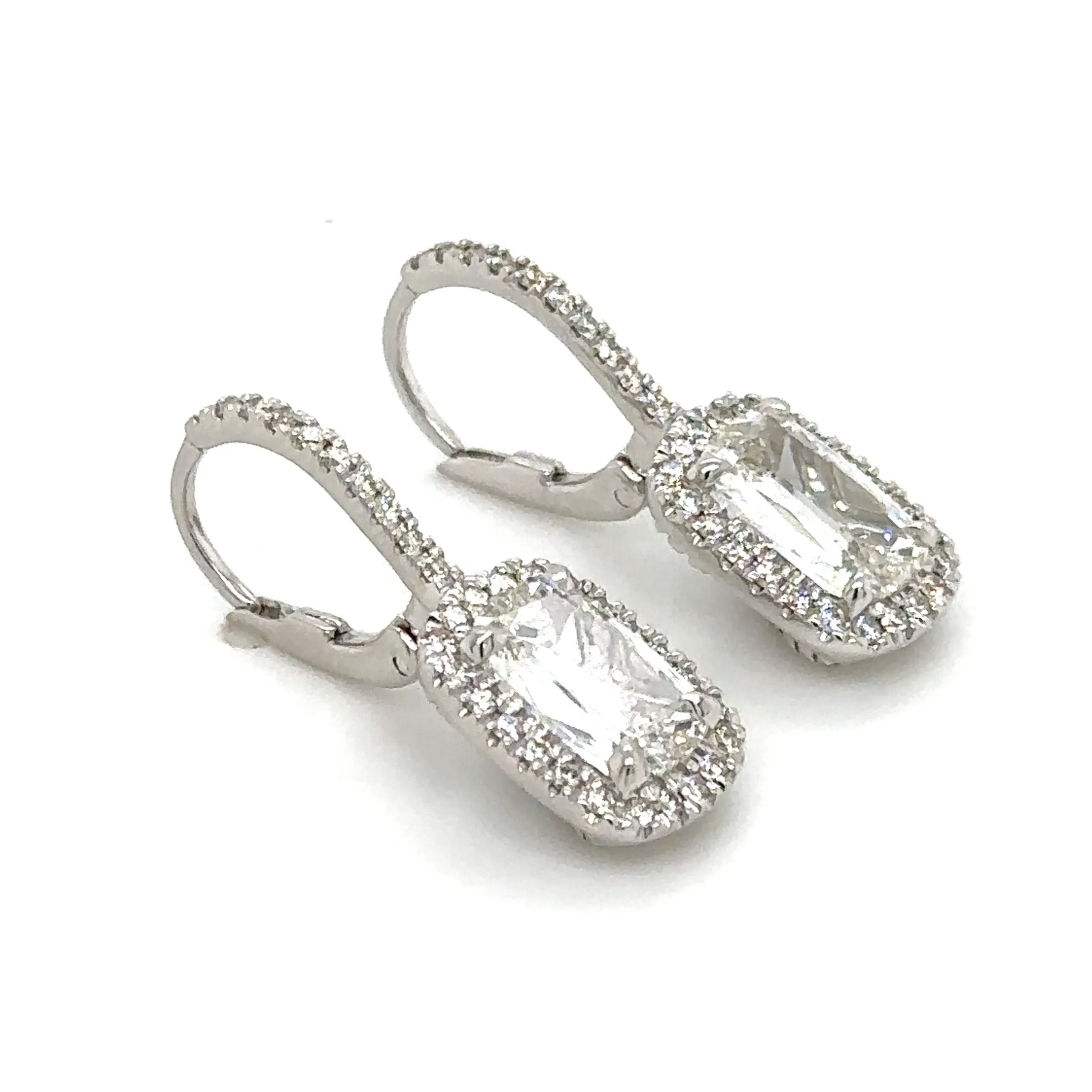 Henri Daussi Signed 2.62ct tw Cushion Cut with Halo Diamond Drop Earrings