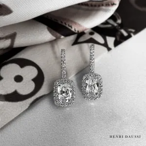 Henri Daussi Signed 2.62ct tw Cushion Cut with Halo Diamond Drop Earrings