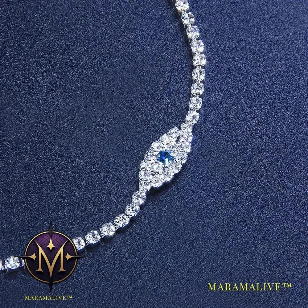 Hip Hop Rhinestone Chain Blue Evil Eye Anklets for Women Boho Tennis Beach Barefoot Sandals Anklet Bracelet Jewelry
