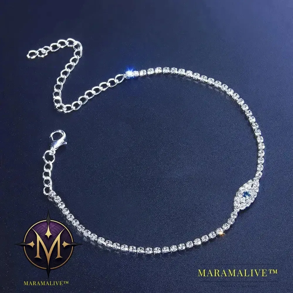 Hip Hop Rhinestone Chain Blue Evil Eye Anklets for Women Boho Tennis Beach Barefoot Sandals Anklet Bracelet Jewelry