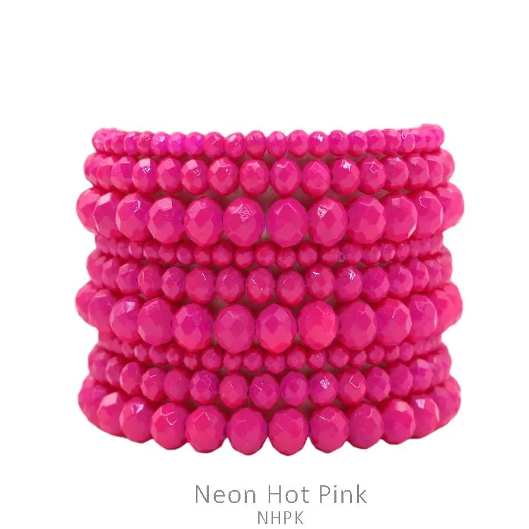 Hot Pink 9 stack crystal beaded stretch bracelets