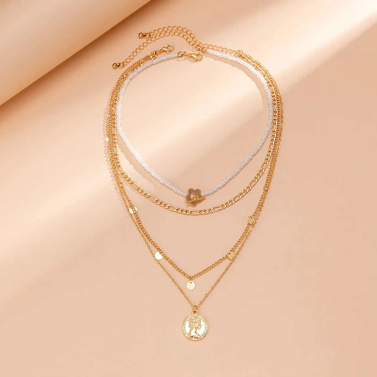 Howlite & 18K Gold-Plated Flower Coin Pendant Necklace Set